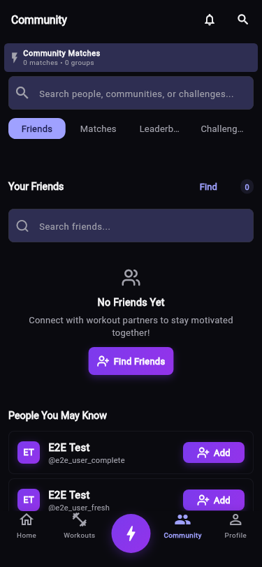 Friends list with workout connections