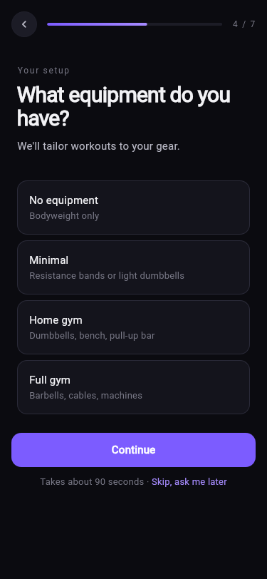 Equipment setup