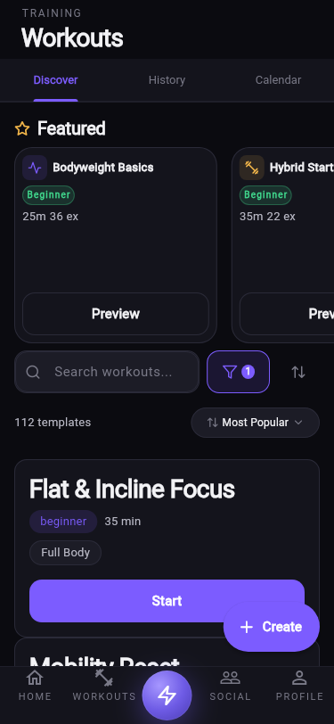 Discover workouts