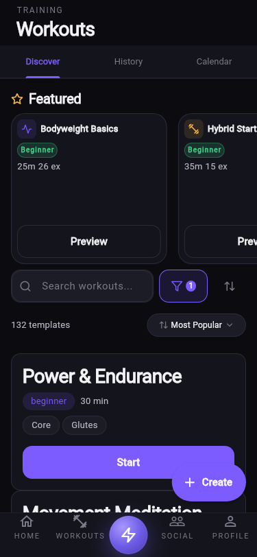 Discover workouts
